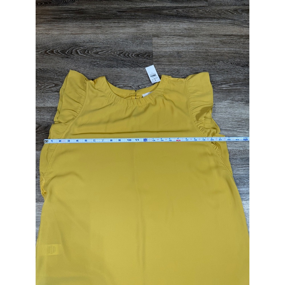 New Loft‎ Blouse Women's M Yellow Mustard Short Ruffled Sleeves Pleated Neckline - Picture 3 of 6